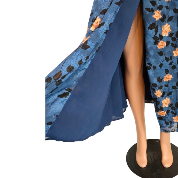 Lulu's Dramatic Darling Blue Floral Print Cowl Faux Wrap Maxi Dress - Picture 6 of 14